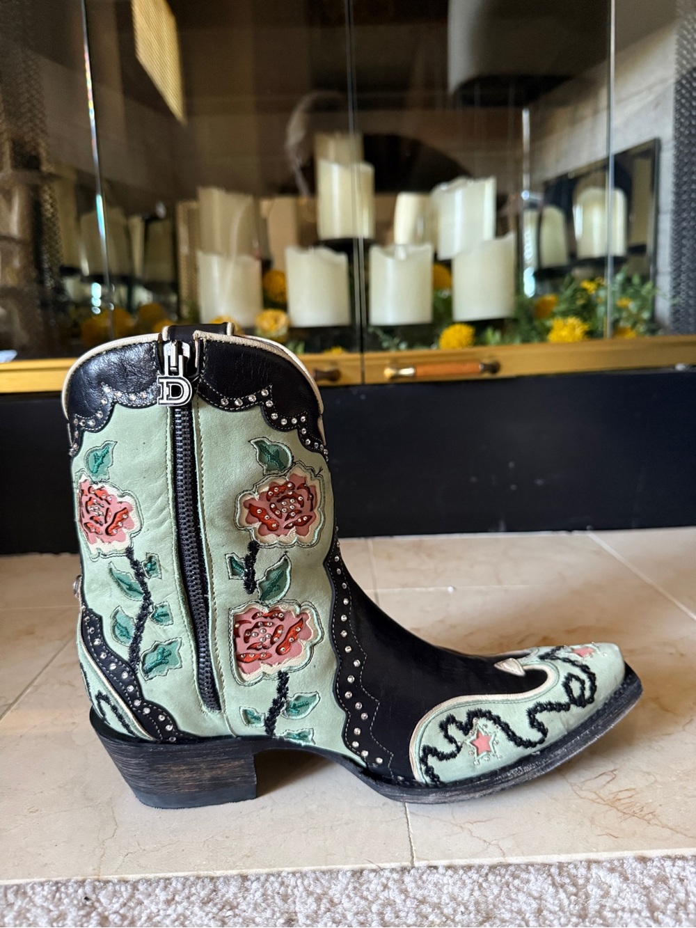 Double D Ranch & Old Gringo Mint & Black Embroidered Women's Western Booties Sz - Picture 6 of 11